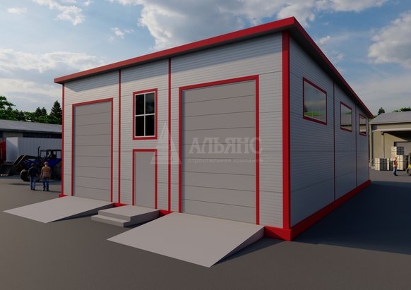 3D визуализация Проект гаража с двумя боксами из сэндвич-панелей - фото 1