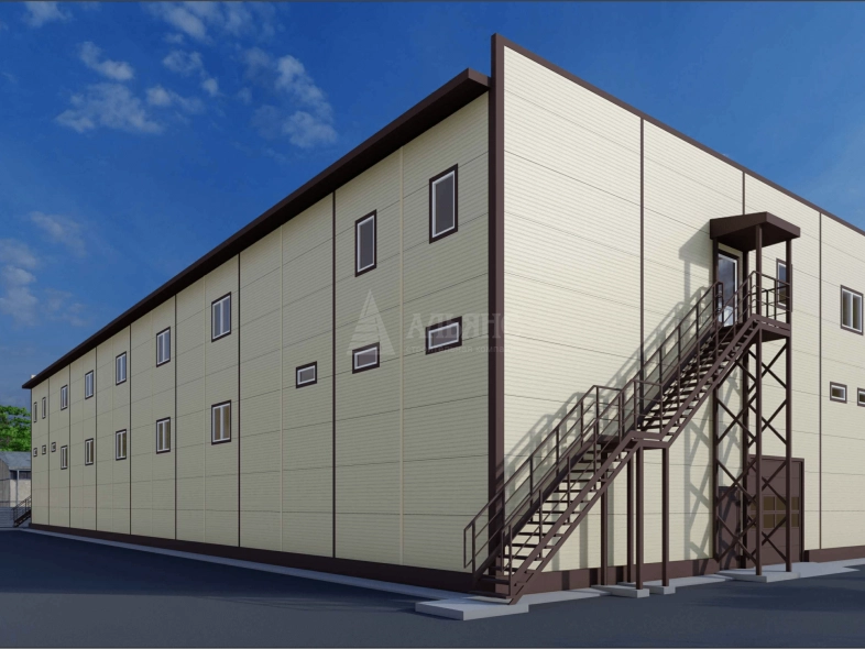 3D визуализация Цех с АБК из сэндвич-панелей - фото 1